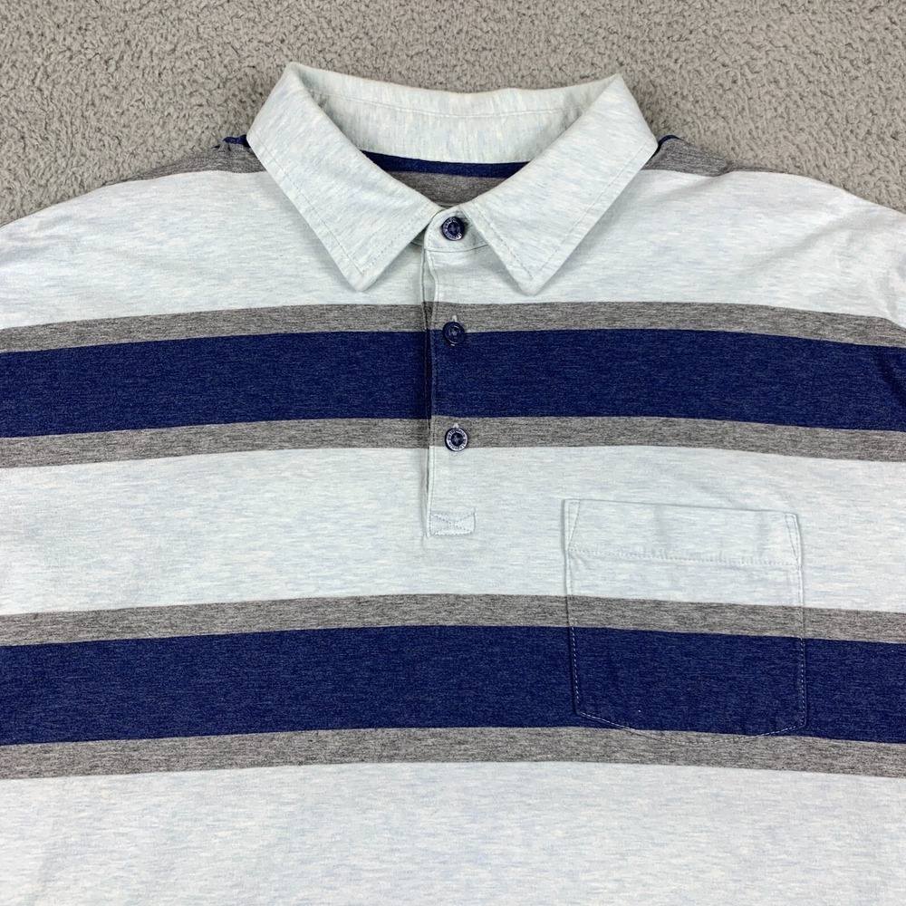 Patagonia Squeaky Clean Polo Mens Large Blue Grey Striped Front Pocket Shirt - Picture 2 of 12